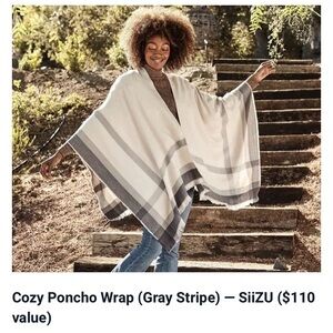 SiiZU Cozy Poncho Wrap with Gray Stripes